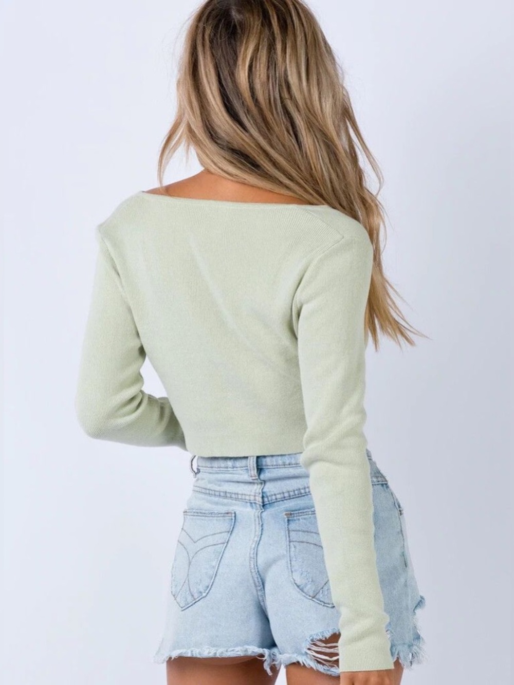Princess Polly Cropped Ribbed‎ Cardigan Sage Green Button Front Size 0 - Picture 10 of 11